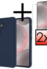 NoXx Hoes Geschikt voor Samsung S24 Plus Hoesje Cover Siliconen Back Case Hoes Met 2x Screenprotector - Donkerblauw