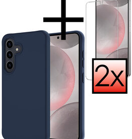 NoXx NoXx Samsung Galaxy S24 Plus Hoesje Siliconen Met 2x Screenprotector - Donkerblauw