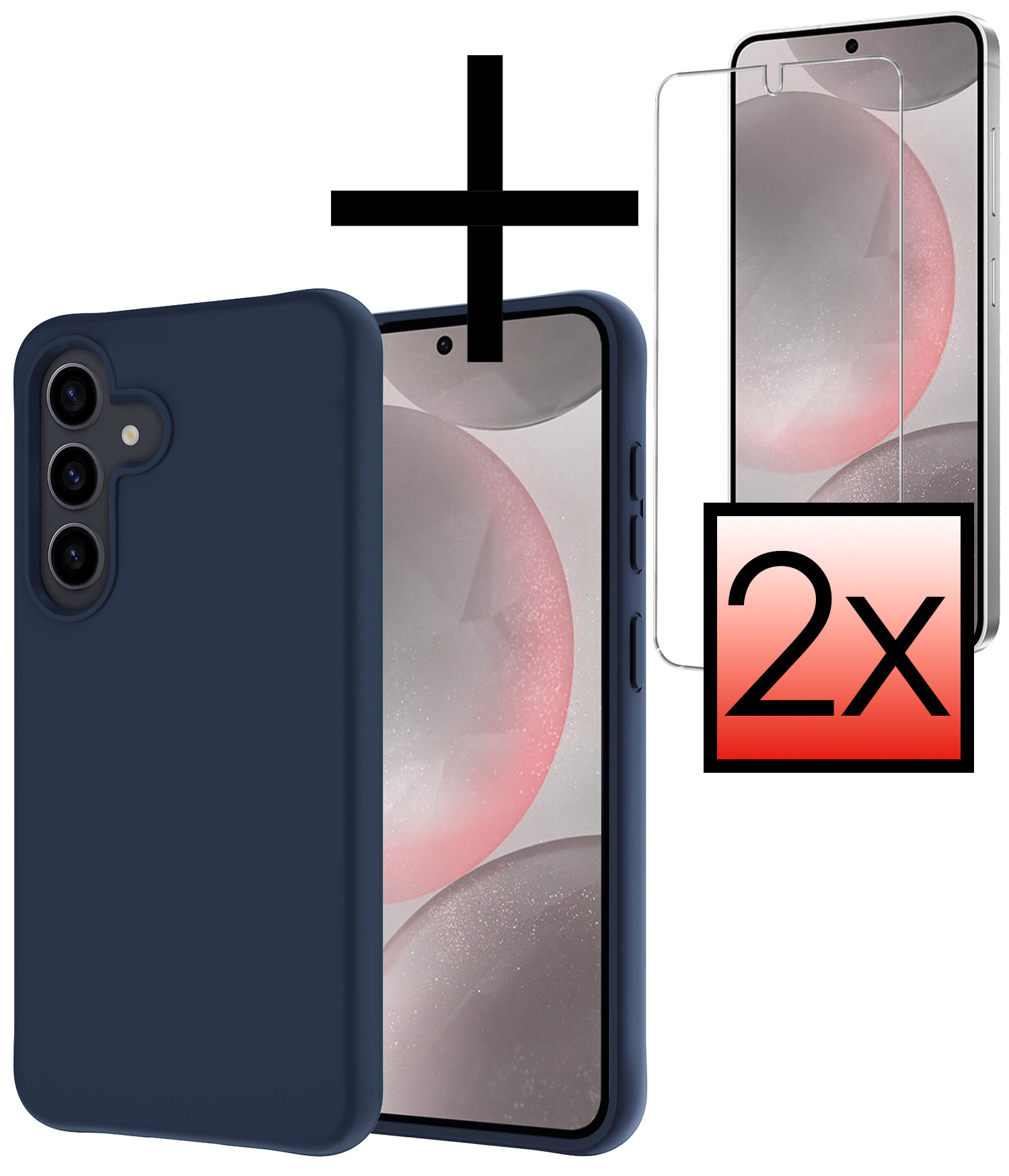 NoXx Hoes Geschikt voor Samsung S24 Plus Hoesje Cover Siliconen Back Case Hoes Met 2x Screenprotector - Donkerblauw