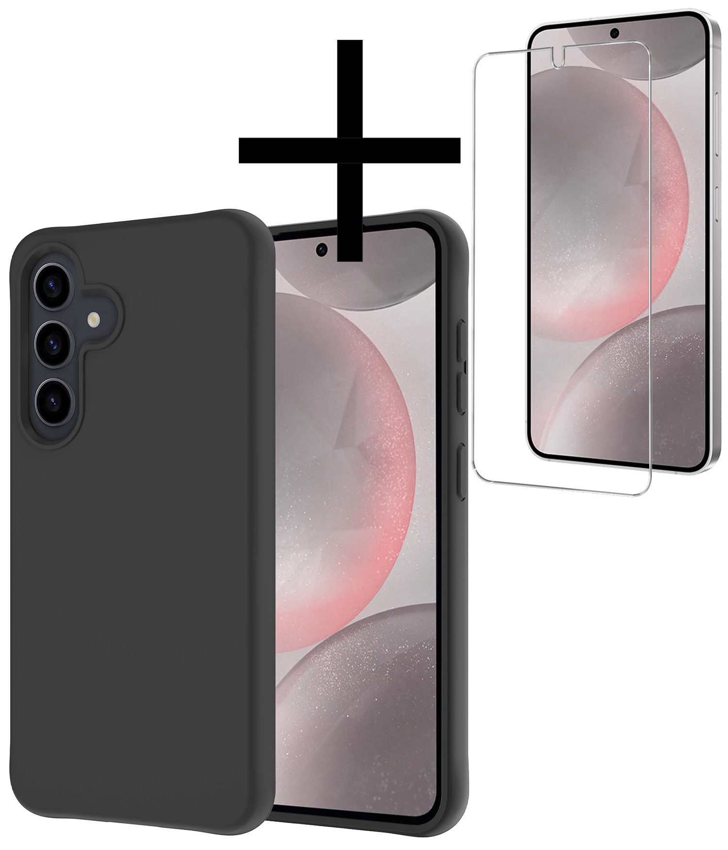 NoXx Hoes Geschikt voor Samsung S24 Plus Hoesje Cover Siliconen Back Case Hoes Met Screenprotector - Zwart