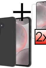 NoXx Hoes Geschikt voor Samsung S24 Hoesje Cover Siliconen Back Case Hoes Met 2x Screenprotector - Zwart