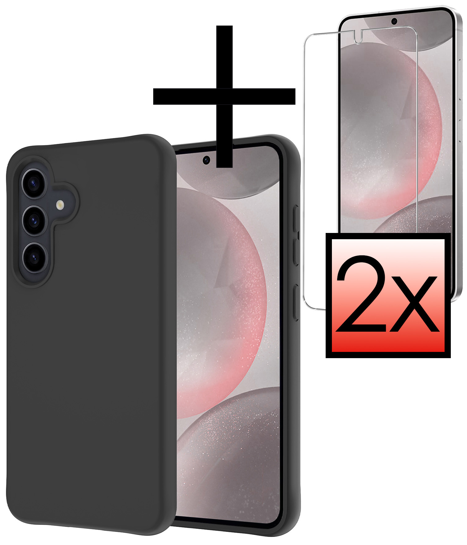 NoXx Hoes Geschikt voor Samsung S24 Hoesje Cover Siliconen Back Case Hoes Met 2x Screenprotector - Zwart