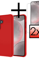 NoXx Hoes Geschikt voor Samsung S24 Hoesje Cover Siliconen Back Case Hoes Met 2x Screenprotector - Rood