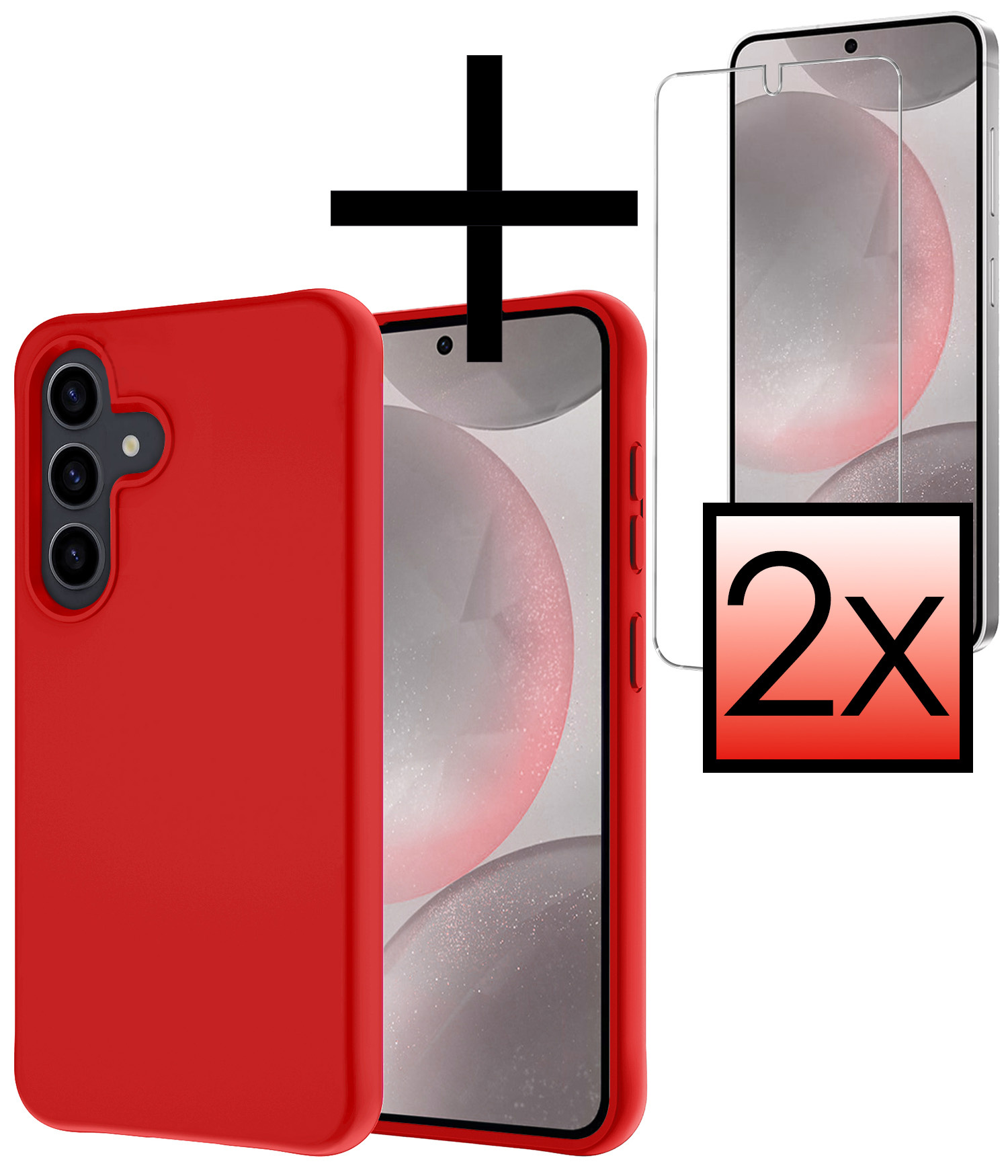 NoXx Hoes Geschikt voor Samsung S24 Hoesje Cover Siliconen Back Case Hoes Met 2x Screenprotector - Rood