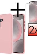 NoXx Hoes Geschikt voor Samsung S24 Hoesje Cover Siliconen Back Case Hoes Met 2x Screenprotector - Lichtroze