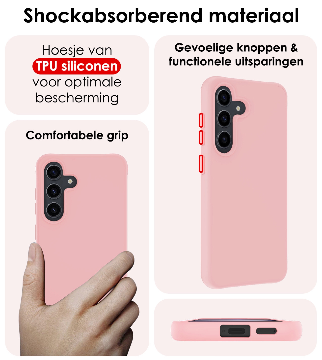 NoXx Hoes Geschikt voor Samsung S24 Hoesje Cover Siliconen Back Case Hoes Met 2x Screenprotector - Lichtroze