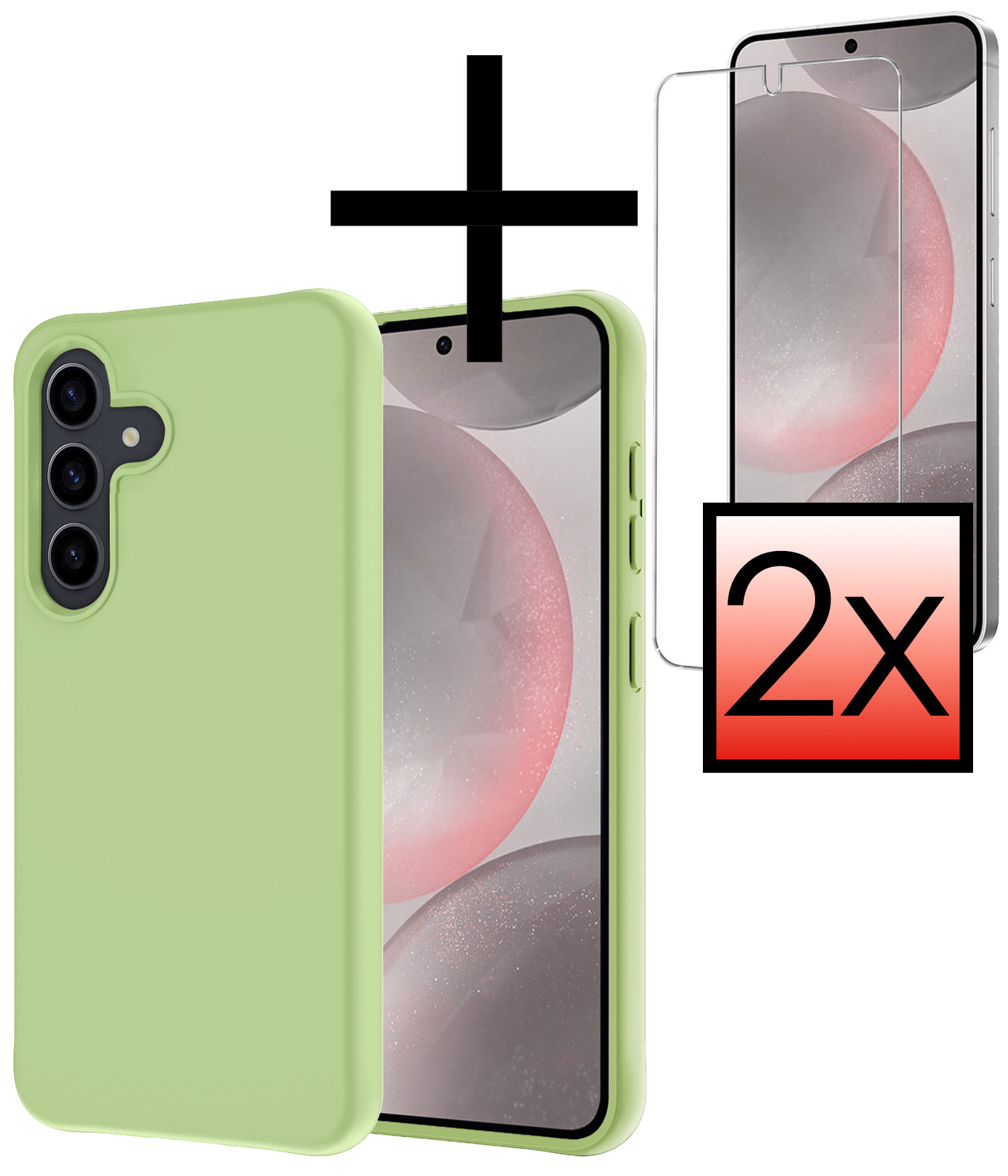 NoXx Hoes Geschikt voor Samsung S24 Hoesje Cover Siliconen Back Case Hoes Met 2x Screenprotector - Groen