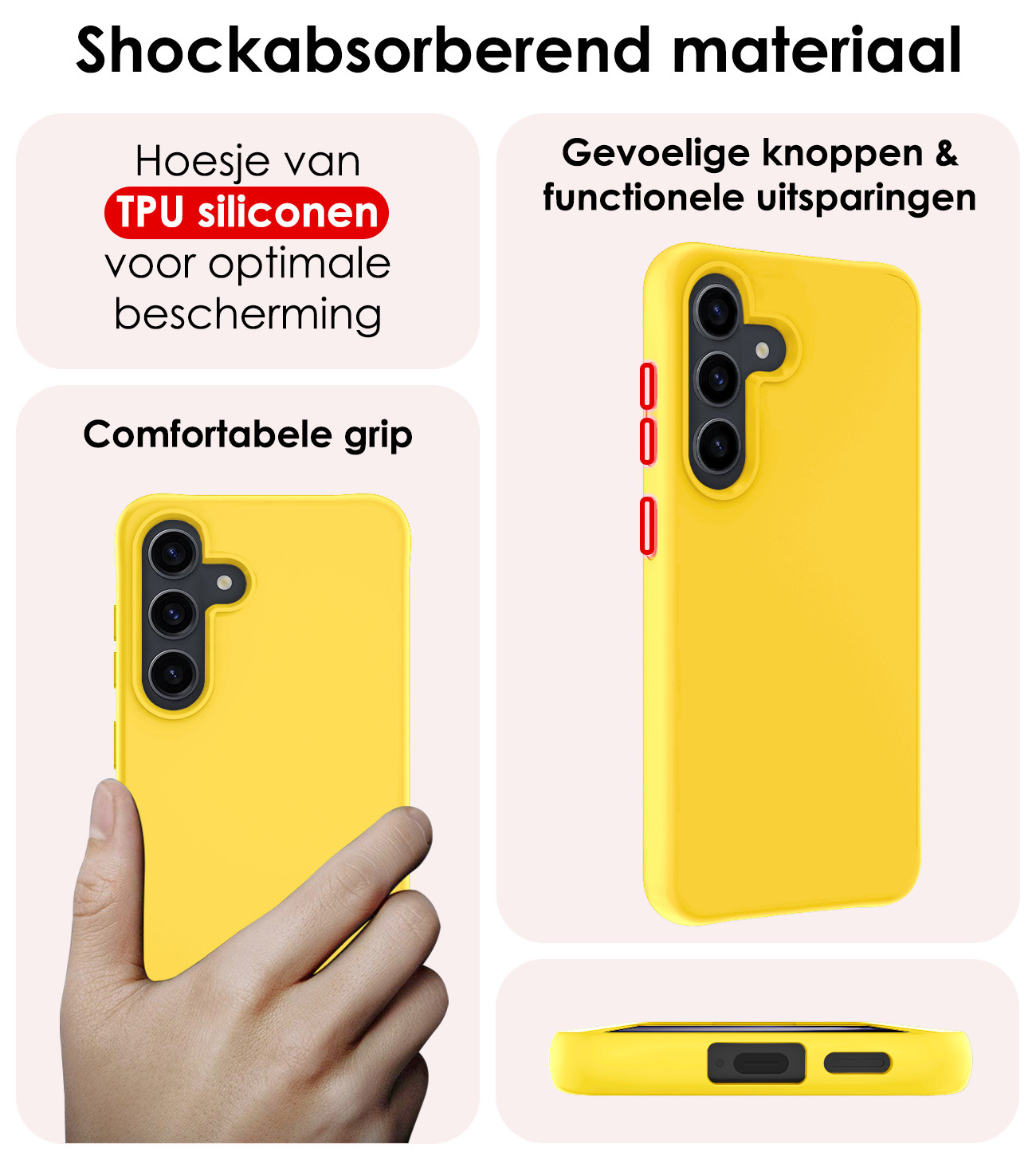 NoXx Hoes Geschikt voor Samsung S24 Hoesje Cover Siliconen Back Case Hoes Met 2x Screenprotector - Geel