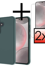 NoXx Hoes Geschikt voor Samsung S24 Hoesje Cover Siliconen Back Case Hoes Met 2x Screenprotector - Donkergroen