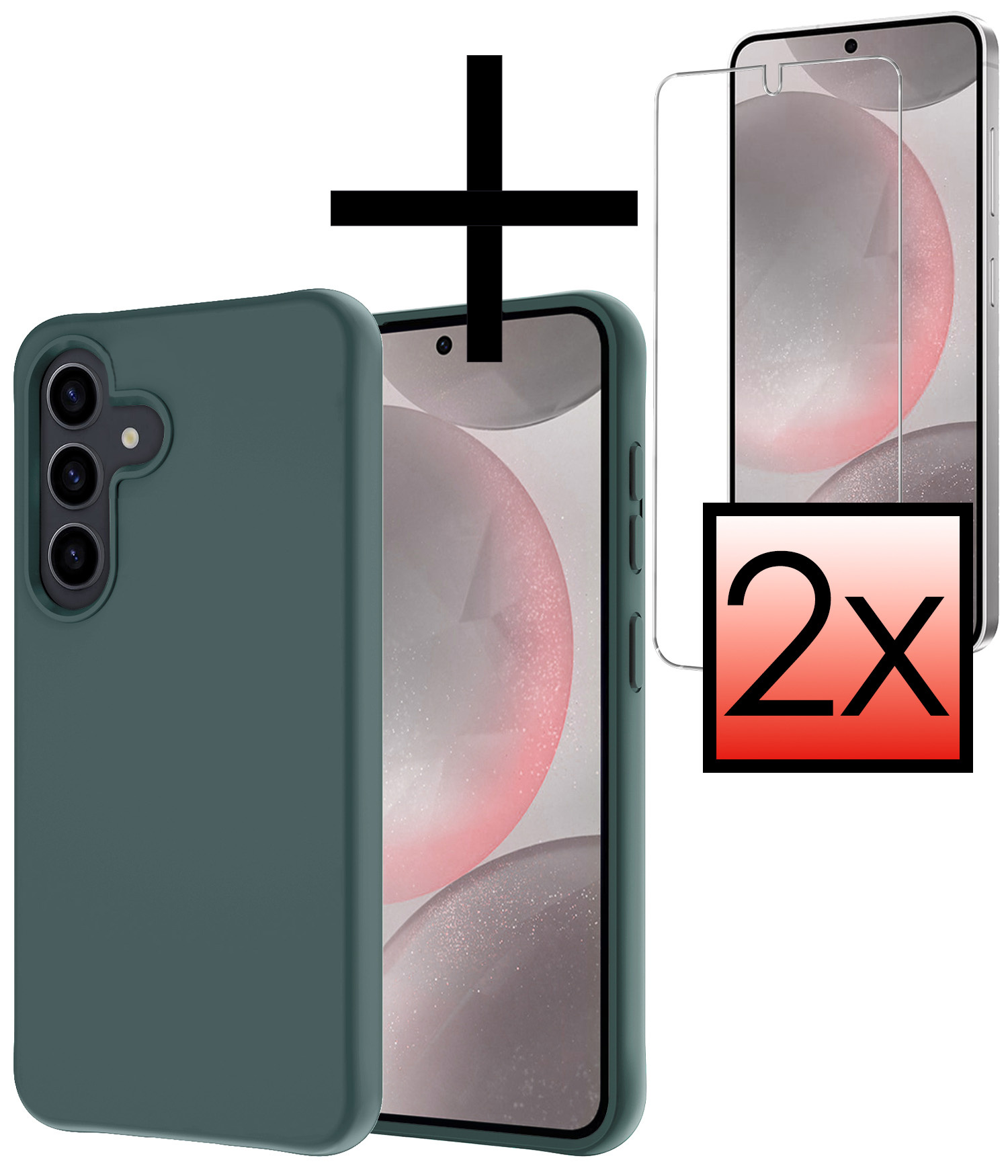 NoXx Hoes Geschikt voor Samsung S24 Hoesje Cover Siliconen Back Case Hoes Met 2x Screenprotector - Donkergroen