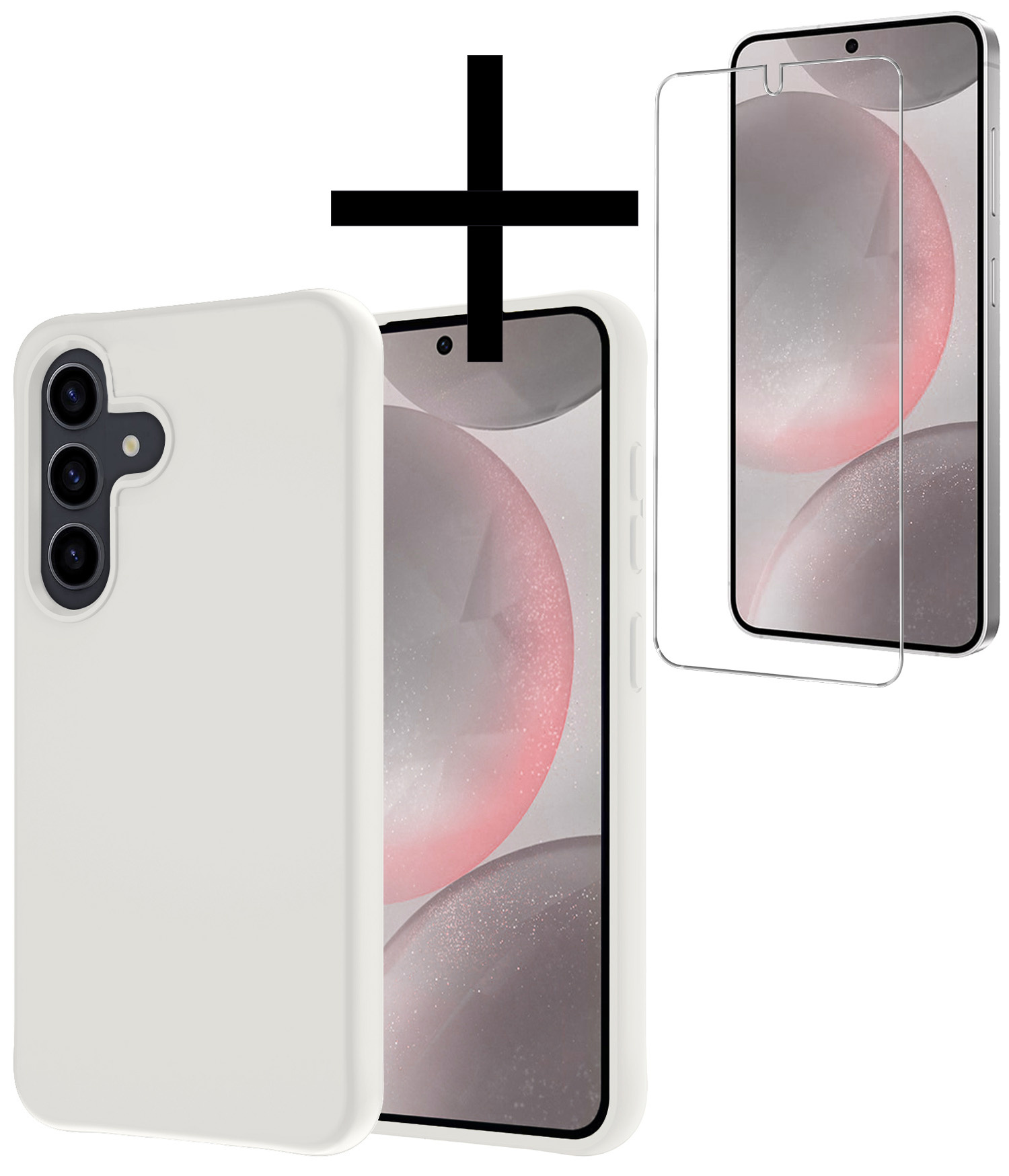 NoXx Hoes Geschikt voor Samsung S24 Hoesje Cover Siliconen Back Case Hoes Met Screenprotector - Wit