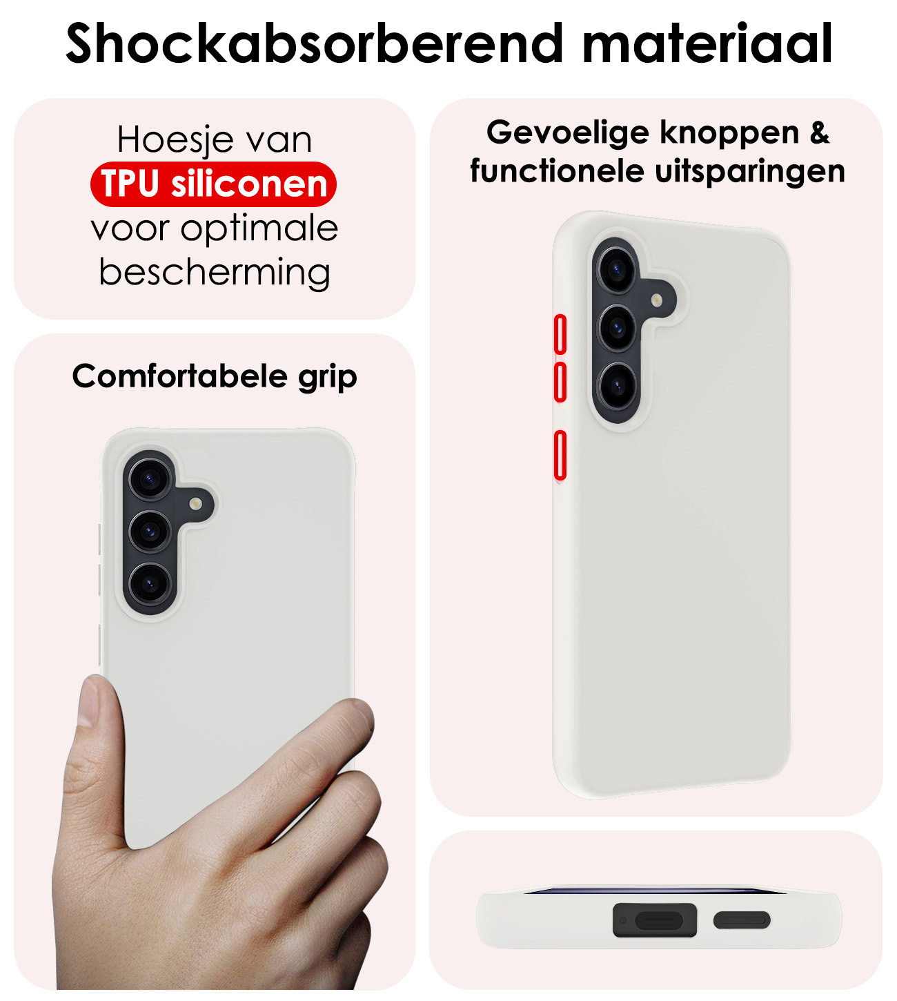 NoXx Hoes Geschikt voor Samsung S24 Hoesje Cover Siliconen Back Case Hoes Met Screenprotector - Wit