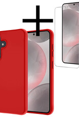 NoXx Hoes Geschikt voor Samsung S24 Hoesje Cover Siliconen Back Case Hoes Met Screenprotector - Rood