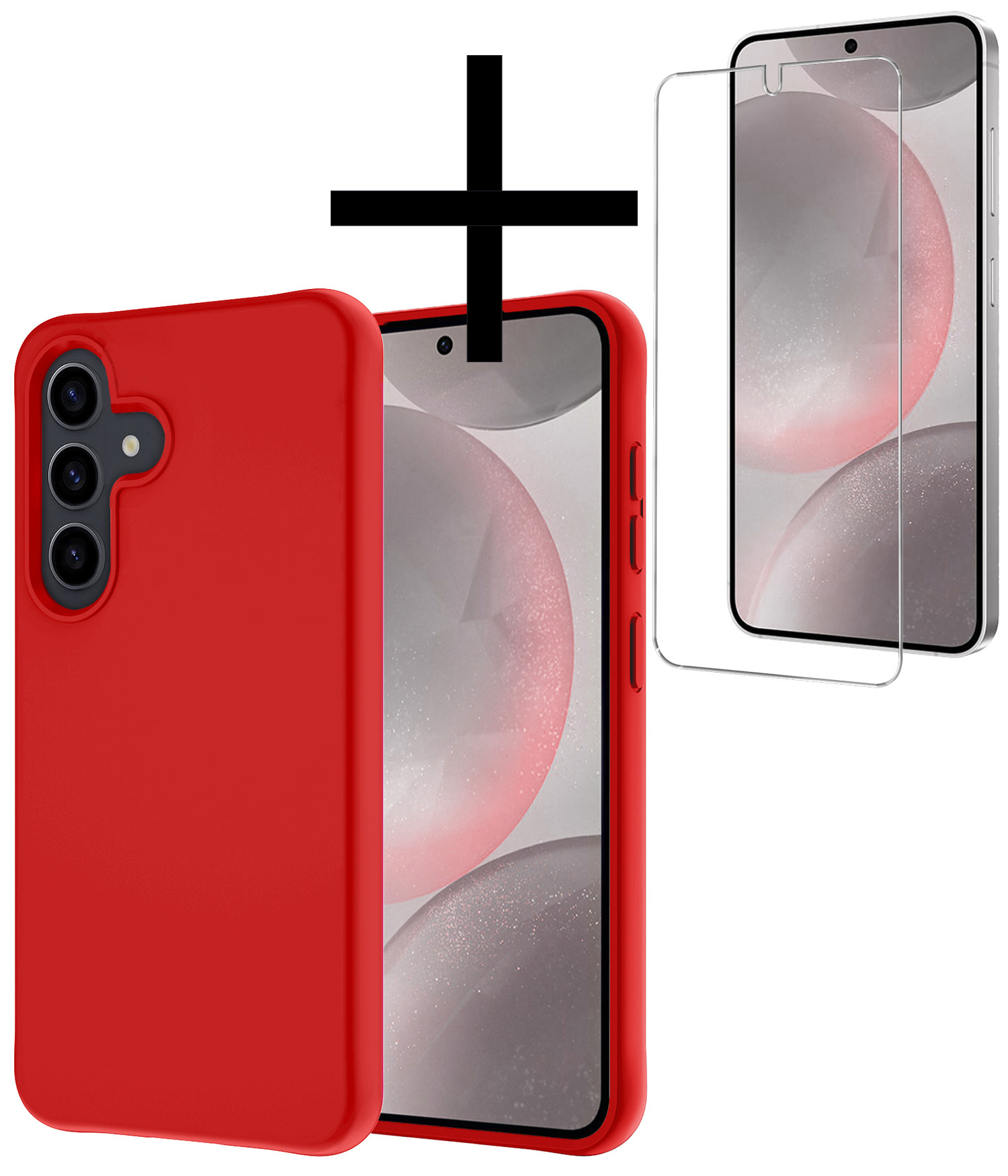 NoXx Hoes Geschikt voor Samsung S24 Hoesje Cover Siliconen Back Case Hoes Met Screenprotector - Rood
