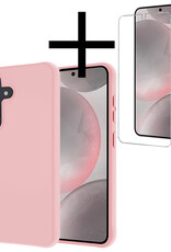 NoXx Hoes Geschikt voor Samsung S24 Hoesje Cover Siliconen Back Case Hoes Met Screenprotector - Lichtroze