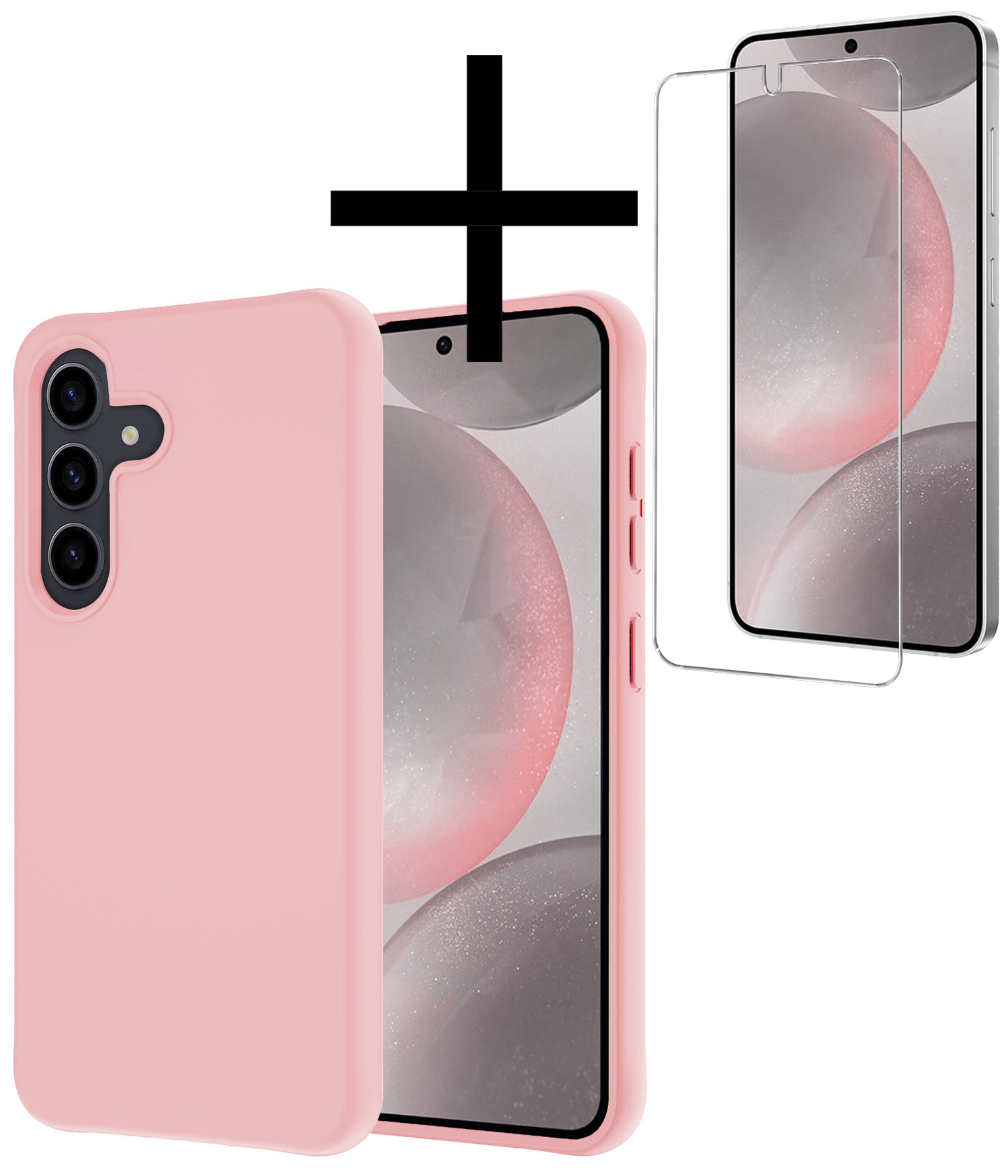 NoXx Hoes Geschikt voor Samsung S24 Hoesje Cover Siliconen Back Case Hoes Met Screenprotector - Lichtroze