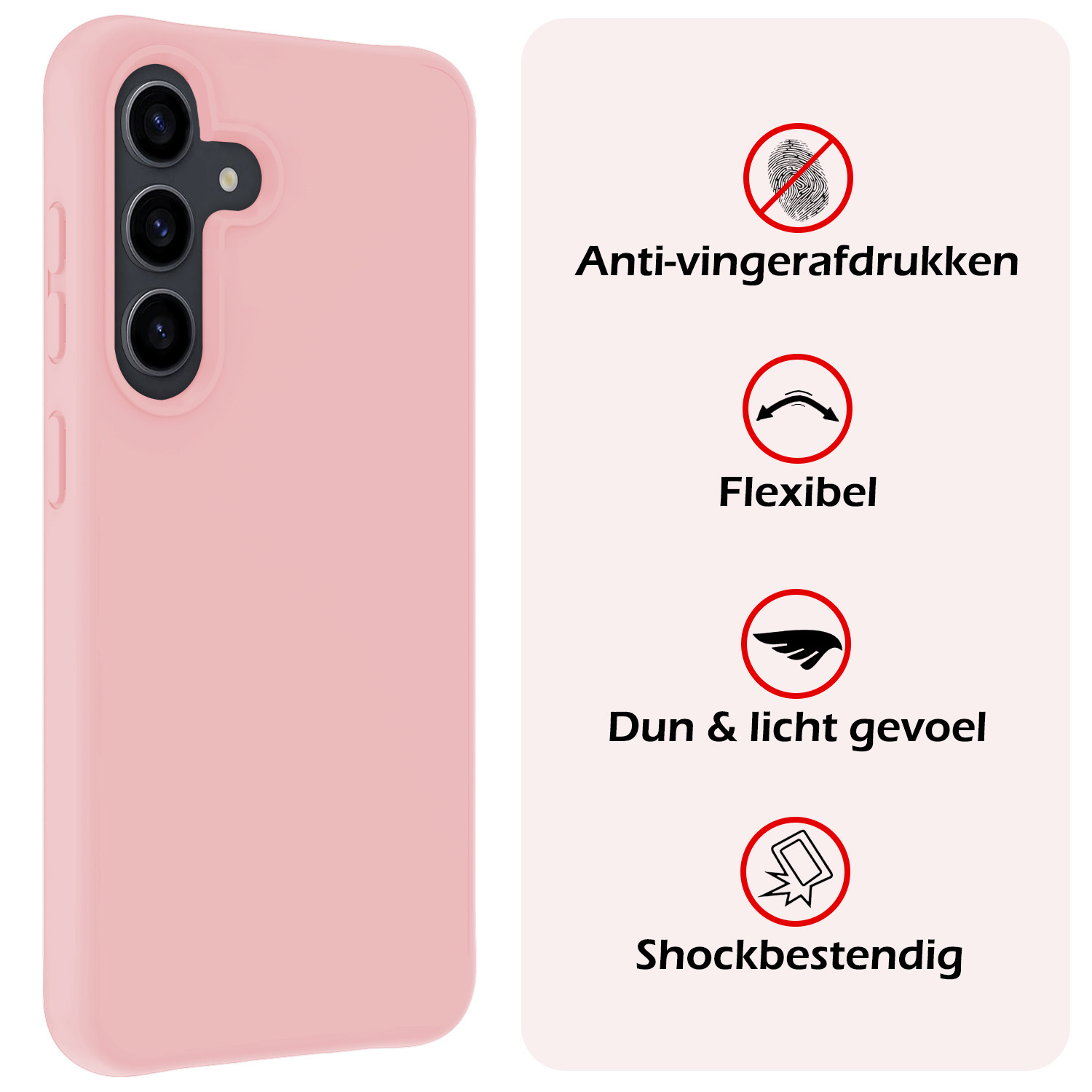 NoXx Hoes Geschikt voor Samsung S24 Hoesje Cover Siliconen Back Case Hoes Met Screenprotector - Lichtroze