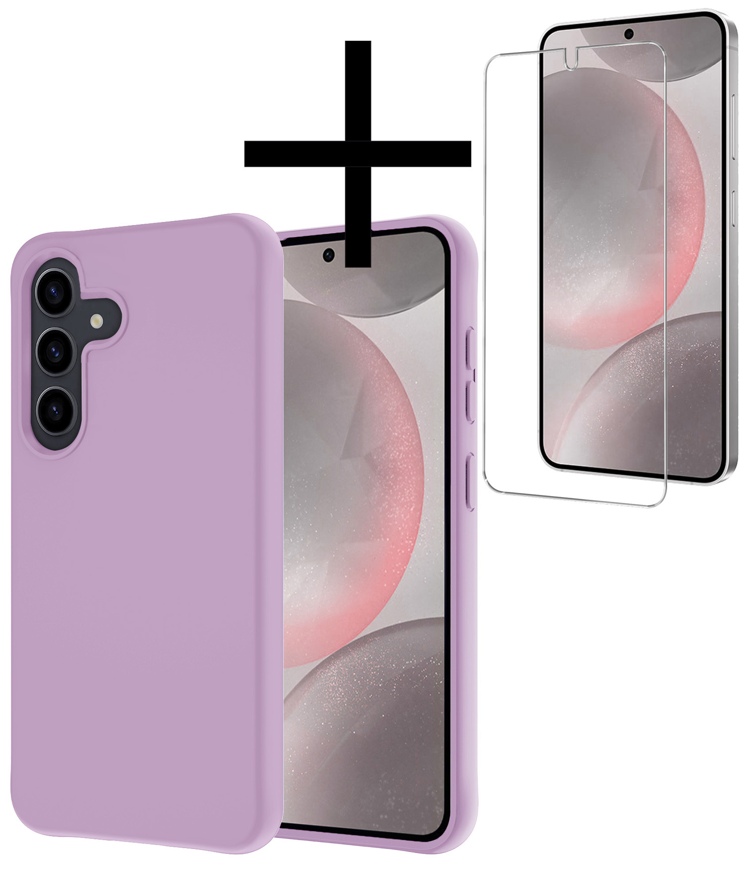 NoXx Hoes Geschikt voor Samsung S24 Hoesje Cover Siliconen Back Case Hoes Met Screenprotector - Lila
