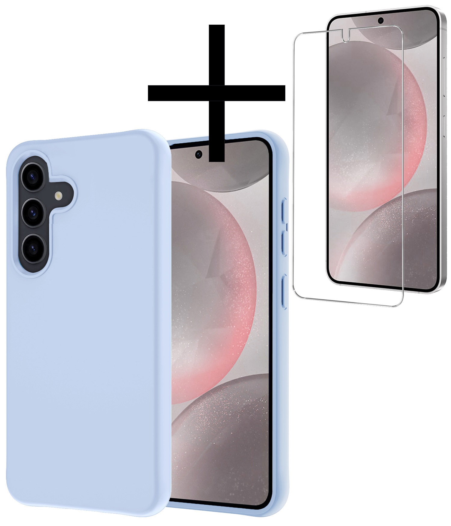 NoXx Hoes Geschikt voor Samsung S24 Hoesje Cover Siliconen Back Case Hoes Met Screenprotector - Lichtblauw