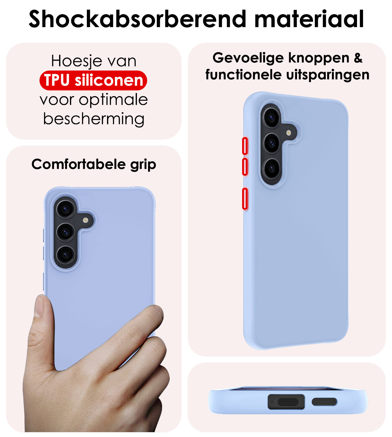 NoXx Hoes Geschikt voor Samsung S24 Hoesje Cover Siliconen Back Case Hoes Met Screenprotector - Lichtblauw