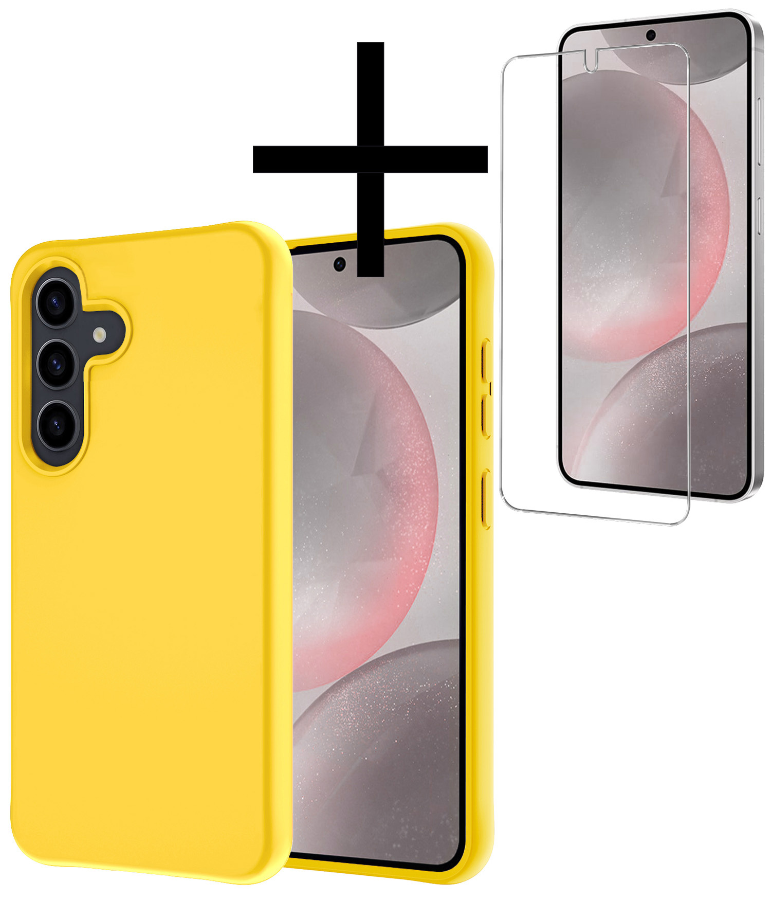 NoXx Hoes Geschikt voor Samsung S24 Hoesje Cover Siliconen Back Case Hoes Met Screenprotector - Geel