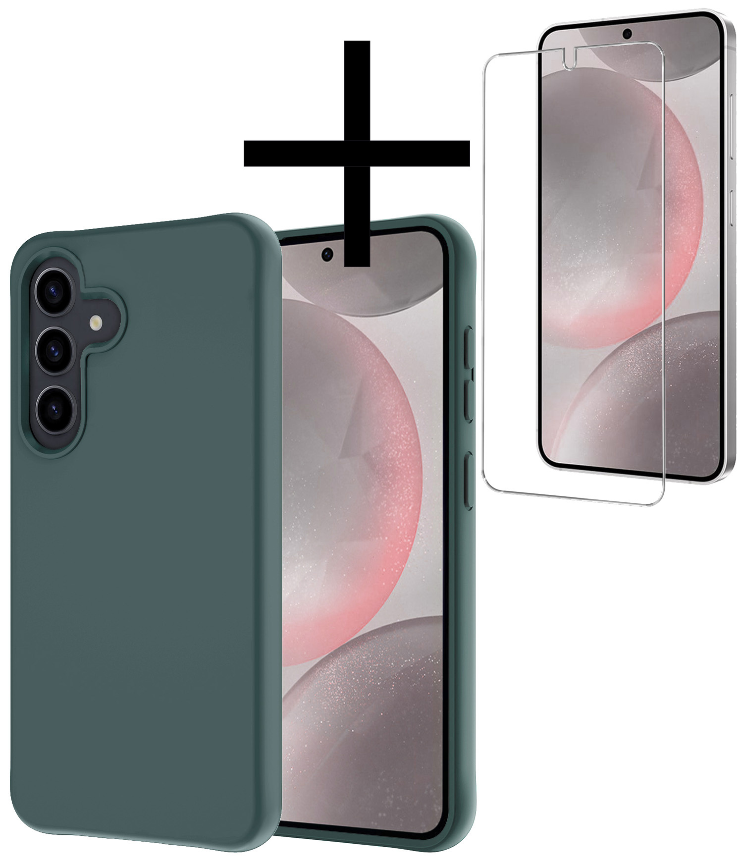 NoXx Hoes Geschikt voor Samsung S24 Hoesje Cover Siliconen Back Case Hoes Met Screenprotector - Donkergroen