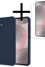 NoXx Hoes Geschikt voor Samsung S24 Hoesje Cover Siliconen Back Case Hoes Met Screenprotector - Donkerblauw