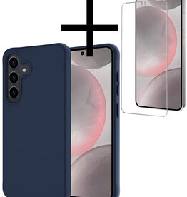 NoXx NoXx Samsung Galaxy S24 Hoesje Siliconen Met Screenprotector - Donkerblauw