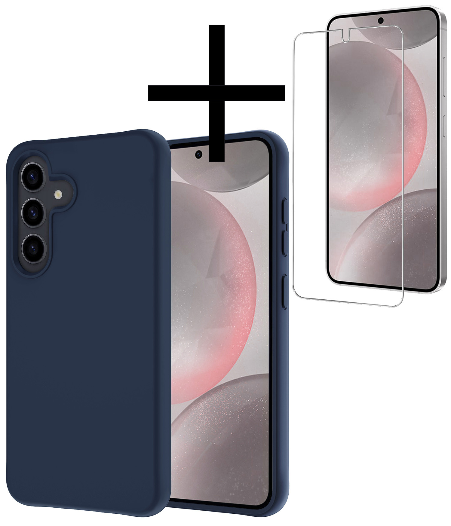 NoXx Hoes Geschikt voor Samsung S24 Hoesje Cover Siliconen Back Case Hoes Met Screenprotector - Donkerblauw