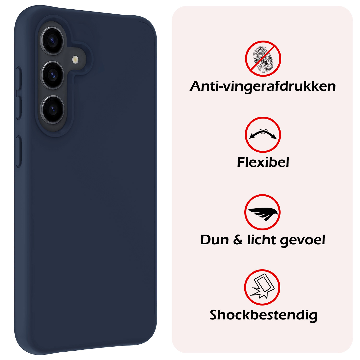 NoXx Hoes Geschikt voor Samsung S24 Hoesje Cover Siliconen Back Case Hoes Met Screenprotector - Donkerblauw