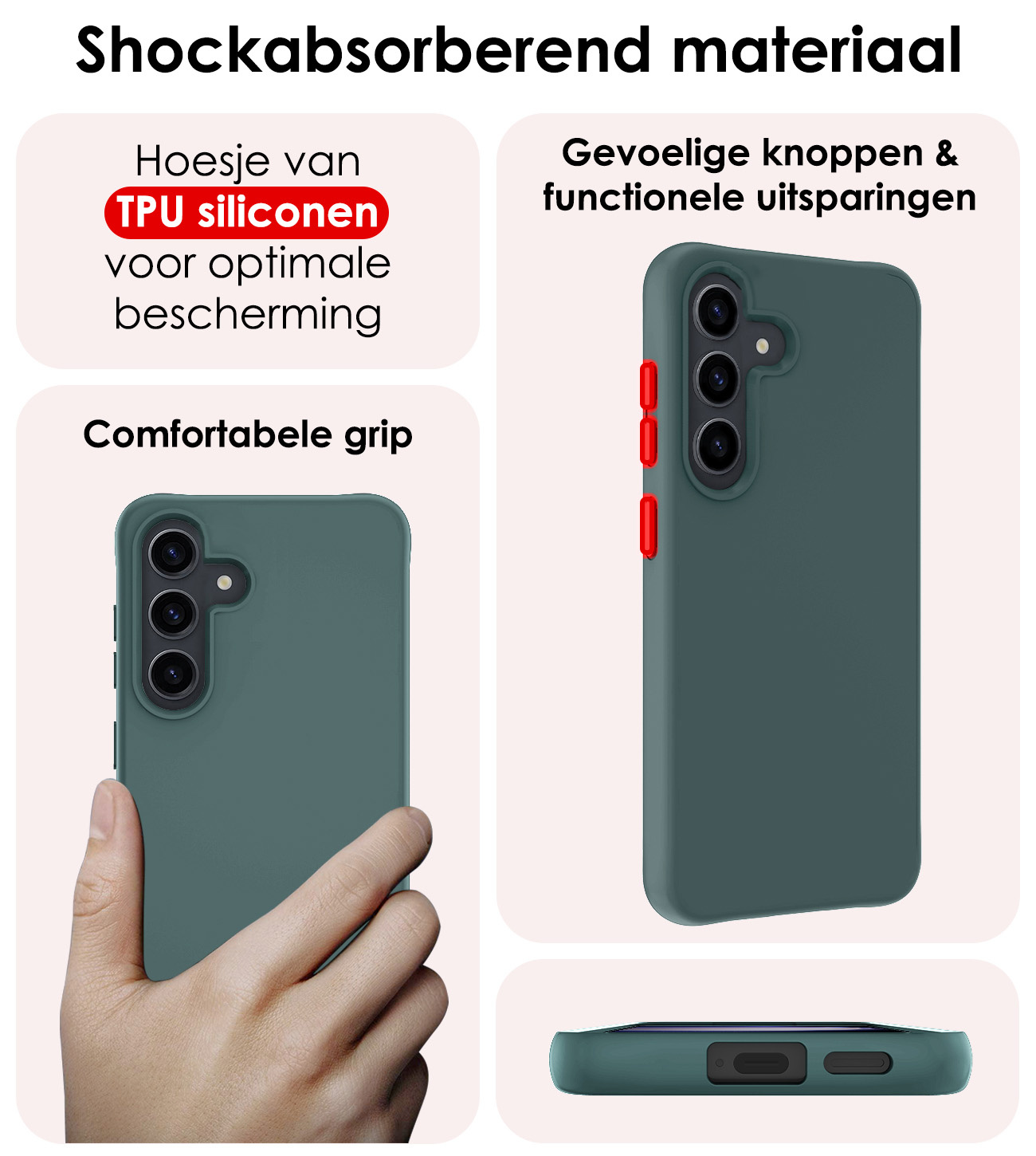 NoXx Hoes Geschikt voor Samsung S24 Hoesje Cover Siliconen Back Case Hoes - Donkergroen