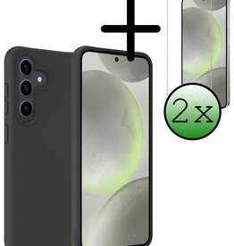 BASEY. BASEY. Samsung Galaxy S24 Plus Hoesje Siliconen Met 2x Screenprotector - Zwart