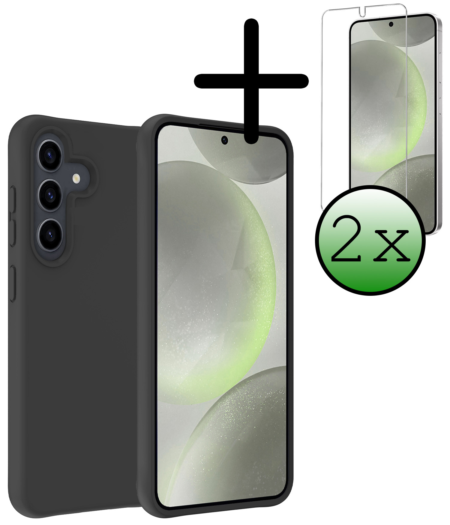 BASEY. Hoes Geschikt voor Samsung S24 Plus Hoesje Siliconen Back Cover Case Met 2x Screenprotector - Hoesje Geschikt voor Samsung Galaxy S24 Plus Hoes Cover Hoesje - Zwart