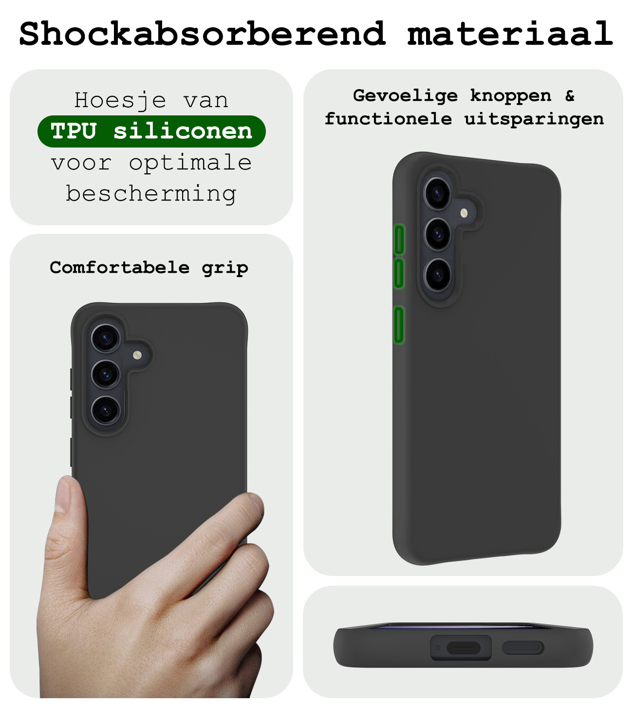 BASEY. Hoes Geschikt voor Samsung S24 Plus Hoesje Siliconen Back Cover Case Met 2x Screenprotector - Hoesje Geschikt voor Samsung Galaxy S24 Plus Hoes Cover Hoesje - Zwart