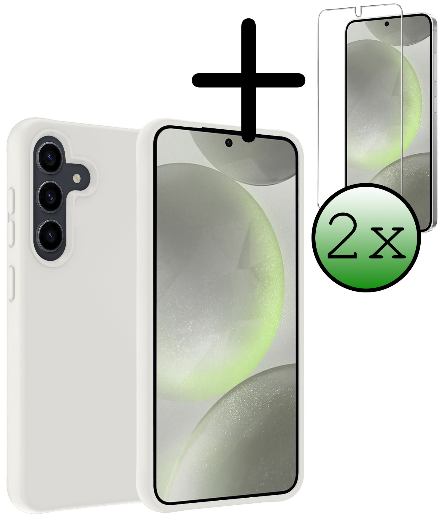 BASEY. Hoes Geschikt voor Samsung S24 Plus Hoesje Siliconen Back Cover Case Met 2x Screenprotector - Hoesje Geschikt voor Samsung Galaxy S24 Plus Hoes Cover Hoesje - Wit