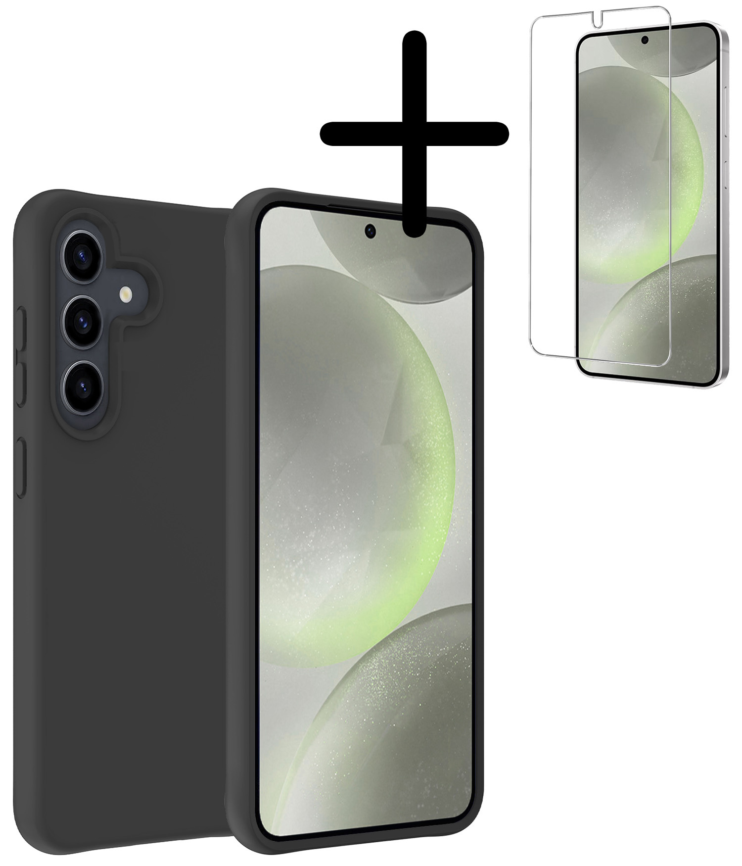 BASEY. Hoes Geschikt voor Samsung S24 Plus Hoesje Siliconen Back Cover Case Met Screenprotector - Hoesje Geschikt voor Samsung Galaxy S24 Plus Hoes Cover Hoesje - Zwart