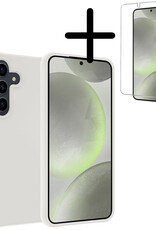BASEY. Hoes Geschikt voor Samsung S24 Plus Hoesje Siliconen Back Cover Case Met Screenprotector - Hoesje Geschikt voor Samsung Galaxy S24 Plus Hoes Cover Hoesje - Wit