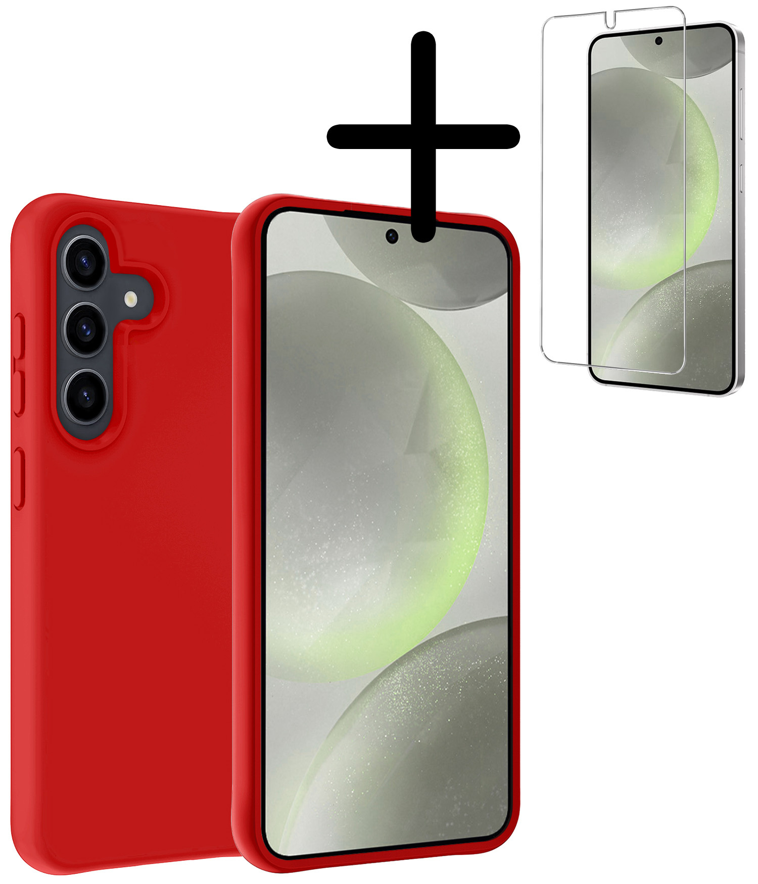 BASEY. Hoes Geschikt voor Samsung S24 Plus Hoesje Siliconen Back Cover Case Met Screenprotector - Hoesje Geschikt voor Samsung Galaxy S24 Plus Hoes Cover Hoesje - Rood