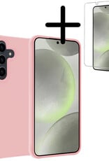 BASEY. Hoes Geschikt voor Samsung S24 Plus Hoesje Siliconen Back Cover Case Met Screenprotector - Hoesje Geschikt voor Samsung Galaxy S24 Plus Hoes Cover Hoesje - Lichtroze