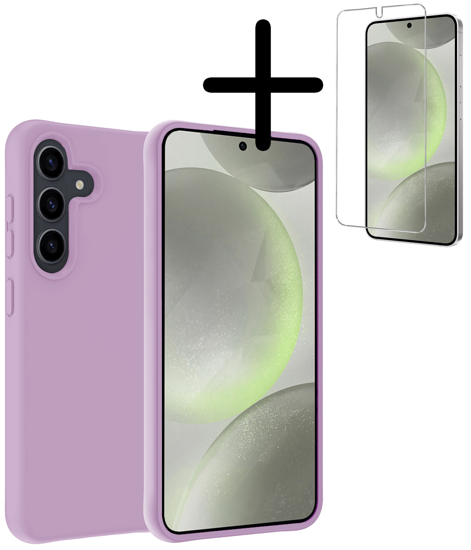 BASEY. Hoes Geschikt voor Samsung S24 Plus Hoesje Siliconen Back Cover Case Met Screenprotector - Hoesje Geschikt voor Samsung Galaxy S24 Plus Hoes Cover Hoesje - Lila