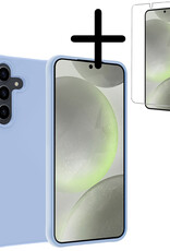 BASEY. Hoes Geschikt voor Samsung S24 Plus Hoesje Siliconen Back Cover Case Met Screenprotector - Hoesje Geschikt voor Samsung Galaxy S24 Plus Hoes Cover Hoesje - Lichtblauw