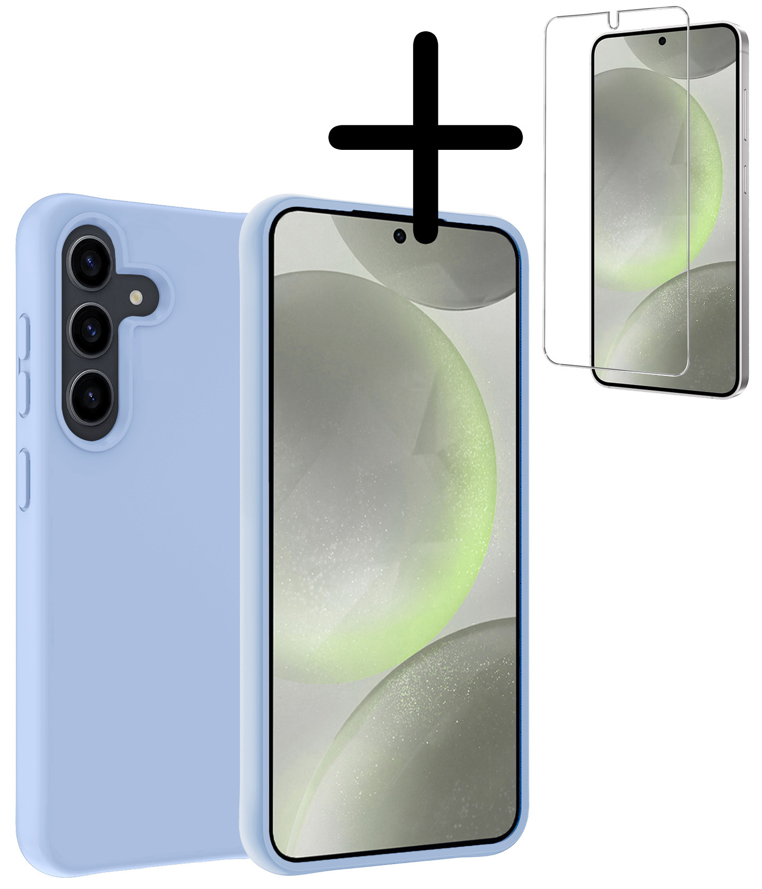 BASEY. Hoes Geschikt voor Samsung S24 Plus Hoesje Siliconen Back Cover Case Met Screenprotector - Hoesje Geschikt voor Samsung Galaxy S24 Plus Hoes Cover Hoesje - Lichtblauw