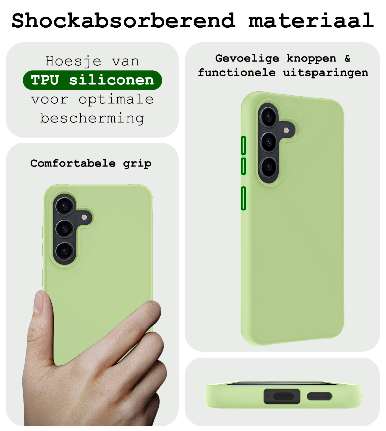 BASEY. Hoes Geschikt voor Samsung S24 Plus Hoesje Siliconen Back Cover Case Met Screenprotector - Hoesje Geschikt voor Samsung Galaxy S24 Plus Hoes Cover Hoesje - Groen