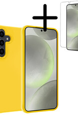 BASEY. Hoes Geschikt voor Samsung S24 Plus Hoesje Siliconen Back Cover Case Met Screenprotector - Hoesje Geschikt voor Samsung Galaxy S24 Plus Hoes Cover Hoesje - Geel