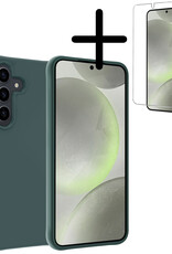 BASEY. Hoes Geschikt voor Samsung S24 Plus Hoesje Siliconen Back Cover Case Met Screenprotector - Hoesje Geschikt voor Samsung Galaxy S24 Plus Hoes Cover Hoesje - Donkergroen