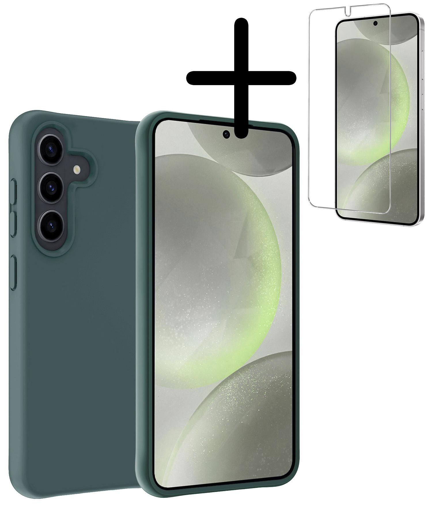 BASEY. Hoes Geschikt voor Samsung S24 Plus Hoesje Siliconen Back Cover Case Met Screenprotector - Hoesje Geschikt voor Samsung Galaxy S24 Plus Hoes Cover Hoesje - Donkergroen