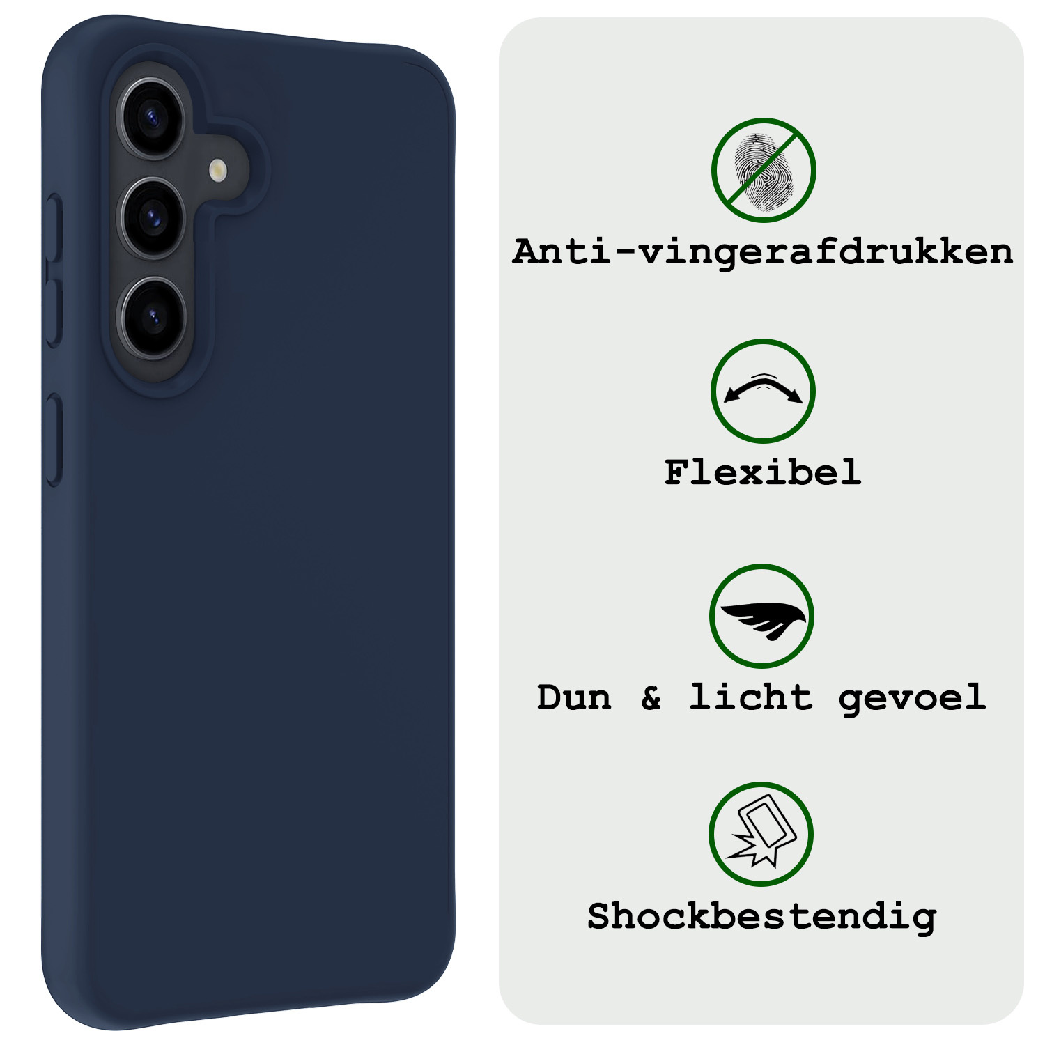 BASEY. Hoes Geschikt voor Samsung S24 Plus Hoesje Siliconen Back Cover Case Met Screenprotector - Hoesje Geschikt voor Samsung Galaxy S24 Plus Hoes Cover Hoesje - Donkerblauw