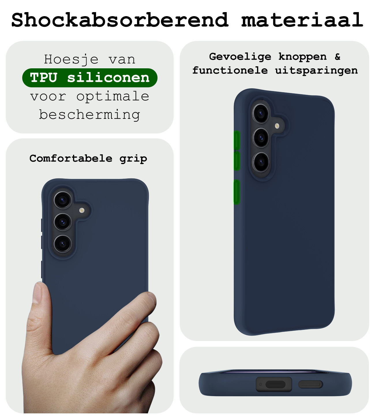 BASEY. Hoes Geschikt voor Samsung S24 Plus Hoesje Siliconen Back Cover Case - Hoesje Geschikt voor Samsung Galaxy S24 Plus Hoes Cover Hoesje - Donkerblauw