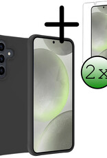 BASEY. Hoes Geschikt voor Samsung S24 Hoesje Siliconen Back Cover Case Met 2x Screenprotector - Hoesje Geschikt voor Samsung Galaxy S24 Hoes Cover Hoesje - Zwart