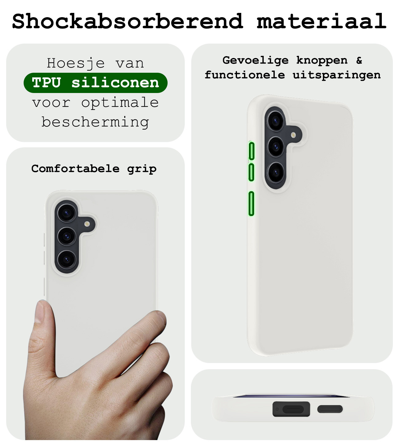 BASEY. Hoes Geschikt voor Samsung S24 Hoesje Siliconen Back Cover Case Met 2x Screenprotector - Hoesje Geschikt voor Samsung Galaxy S24 Hoes Cover Hoesje - Wit